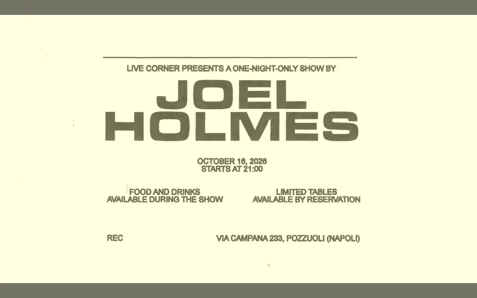 Joel Holmes Expansion al REC Club: live il 16 ottobre